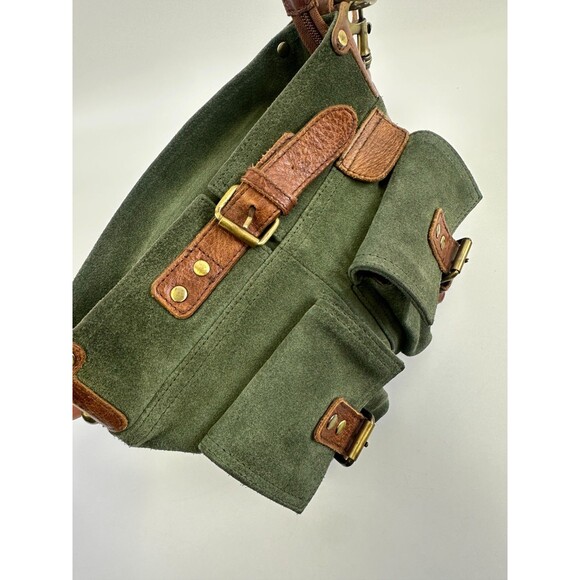 Mo And Co Bags Green Suede Crossbody Leather Messenger Purse Flap Pocket Quality - Picture 6 of 15
